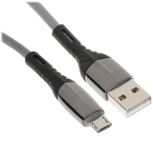 Кабель microUSB - USB 2.0 KEYRON (1,5м, 3А, круглый, 2X нейлоновая оплетка, оцинкованные коннекторы, серый) KD3A0HNZ15RSGB