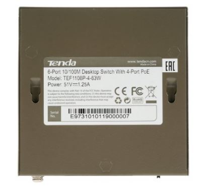TEF1106P-4-63W неуправляемый 6 портовый коммутатор PoE Tenda