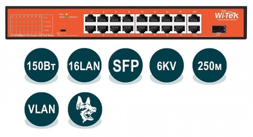 WI-PS518GH коммутатор неуправляемый PoE Wi-Tek