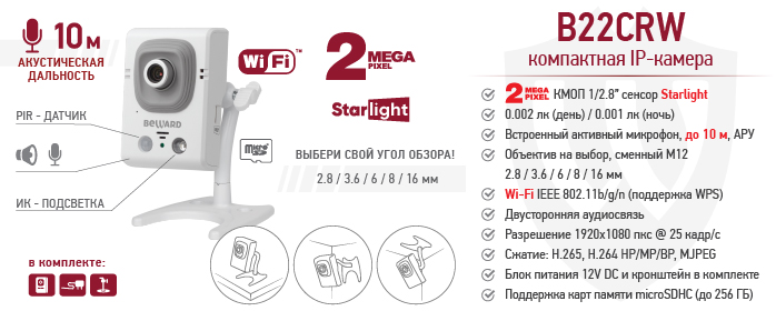 2 Мп IP-камера B22CRW со встроенным активным микрофоном