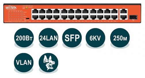 WI-PS526GH коммутатор неуправляемый PoE Wi-Tek