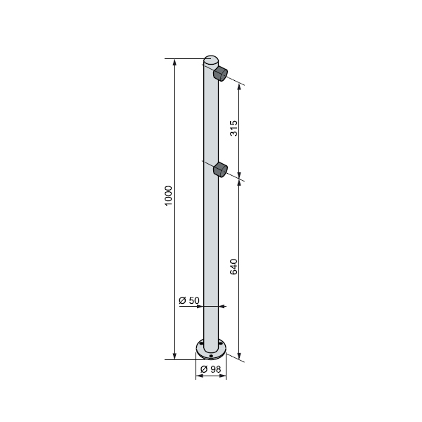 PERCo-BH02 2-00 односторонняя стойка с 2-мя отверстиями для крепления патрубков, нержавеющая сталь