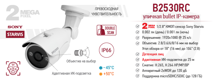 2 Мп IP-камера BEWARD B2530RC с ИК-подсветкой