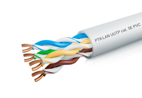202-001 Кабель витая пара LAN U/UTP 4x2x24AWG (0,51 мм) кат.5е (305 м) PVC (серый) Пожтехкабель СКС 