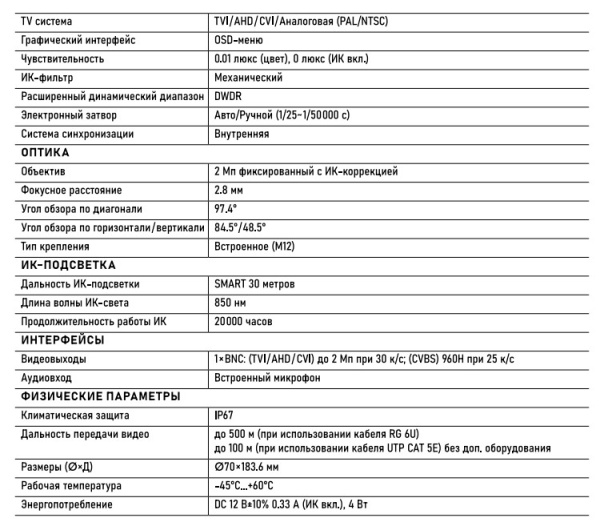 HIT 23ML (ver.1167V) всепогодная уличная мультиформатная камера видеонаблюдения с встроенным микрофоном Novicam