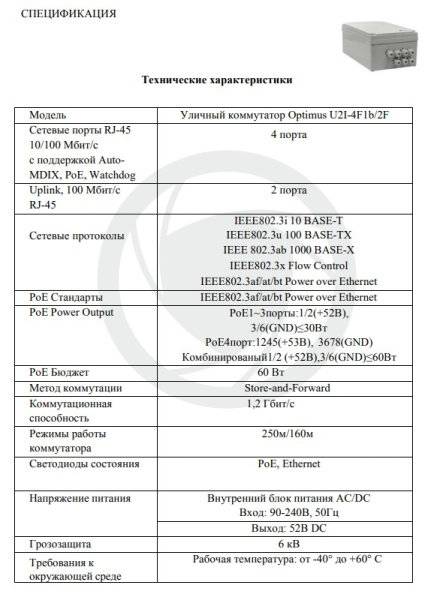 U2I-4F1b/2F неуправляемый уличный PoE коммутатор Optimus