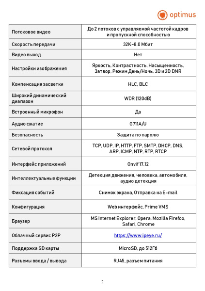 Prime IP-012.1(2.8)MPC уличная всепогодная IP камера видеонаблюдения с встроенным микрофоном Optimus 
