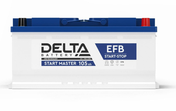 Аккумулятор автомобильный герметичный свинцово-кислотный Delta START MASTER 105 Ah EFB