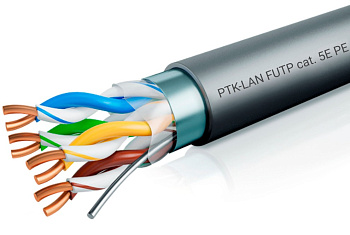 202-022 кабель витая пара LAN F/UTP 4x2x24AWG (0,48 мм) кат.5е (305 м) PE (черный) Standard Пожтехкабель 