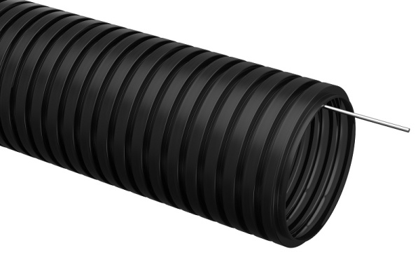 FRHF-20 труба гофр. негорючая безгалогеновая FRHF с зондом d=20 мм черная Plast (100 м/бухта) EKF