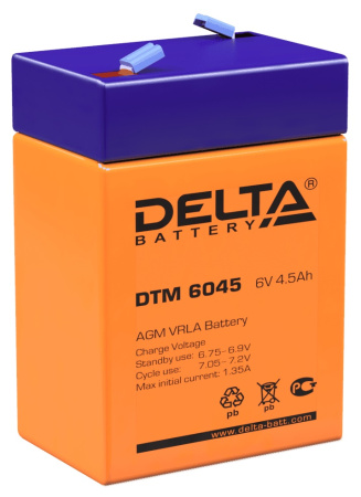 Аккумулятор Delta DTM 6045 свинцово-кислотный, герметичный (6В/4,5Ач)