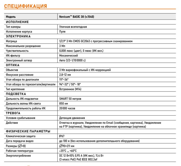 BASIC 38 (ver.1540) уличная всепогодная IP-камера видеонаблюдения Novicam