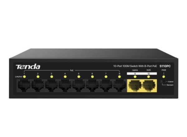 S110GPC PoE-коммутатор с поддержкой камер высокого разрешения видеонаблюдения Tenda