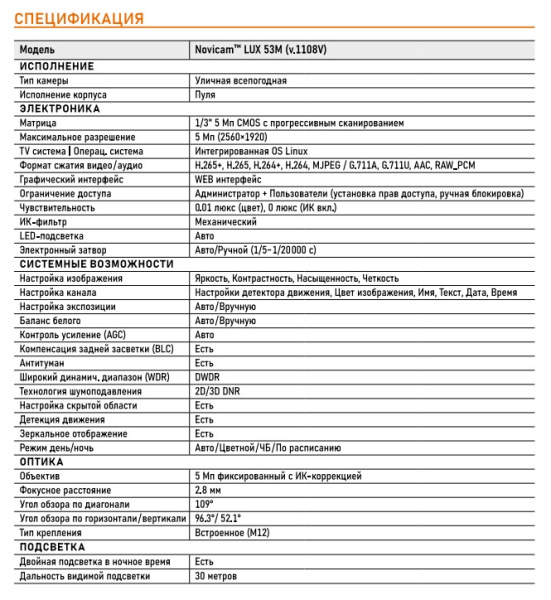 LUX 53M (ver.1108V) уличная всепогодная IP камера видеонаблюдения с встроенным микрофоном NOVIcam
