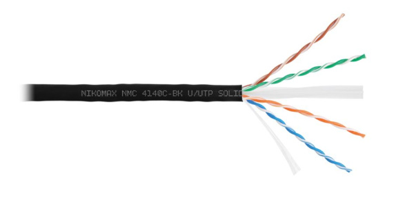 NMC 4140C-BK Кабель NIKOMAX U/UTP 4 пары, Кат.6 23AWG (0,55мм), полимерный материал нг(А)-HF, внутренний/внешний, черный, 305м 