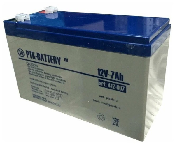 412-007 аккумулятор свинцово-кислотный PTK-BATTERY 12V-7Ah ПожТехКабель