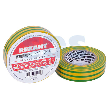 09-2107 Изолента 15мм х 25м желто-зеленая REXANT (5шт/уп)