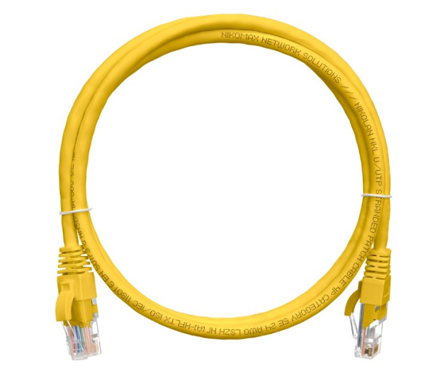 NMC-PC4UD55B-010-C-YL Коммутационный шнур NIKOMAX U/UTP 4 пары, Кат.5е (Класс D), 100МГц, 2хRJ45/8P8C, с защитой защелки, нг(А)-HF, желтый, 1м