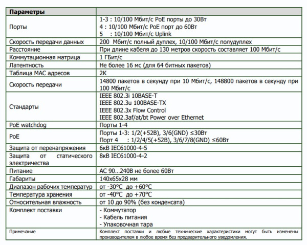 TS-S1105 5-ти портовый неуправляемый PoE коммутатор Tantos