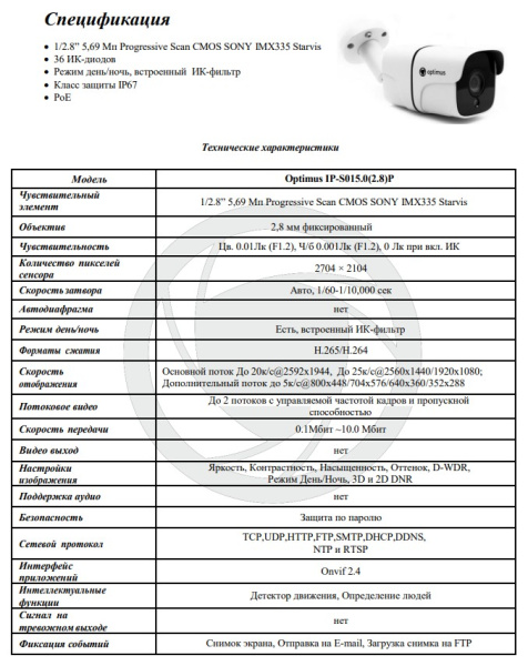 IP-S015.0(2.8)P уличная всепогодная IP-камера видеонаблюдения Optimus