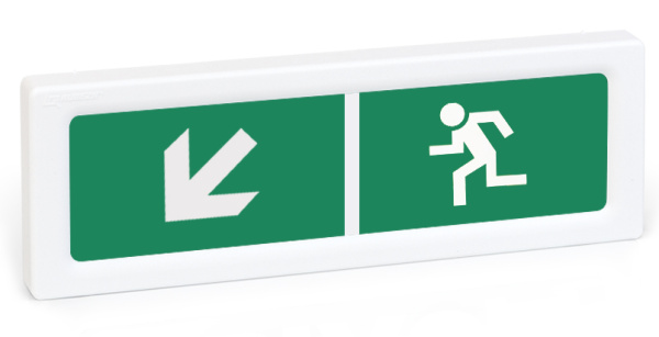 ОПОП 1-R3 "Бегущий человек+стрелка влево вниз" фон зеленый оповещатель охранно-пожарный световой адресный Рубеж