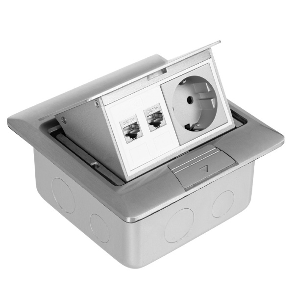 DR-PRO-013822 лючок напольный, 4 модуля, выдвижной, алюминий, в бетон, серебрянный Datarex