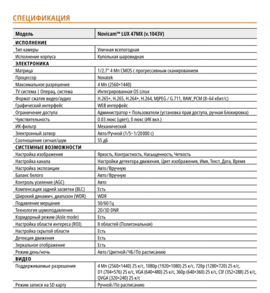 LUX 47MX (ver.1043V) уличная купольная всепогодная IP-камера видеонаблюдения с встроенным микрофоном Novicam