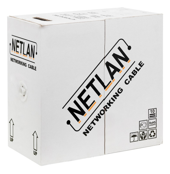 EC-UU004-5E-PVC-GY кабель NETLAN UTP 4 пары, Кат.5e, внутренний, PVC, 24 AWG, одножильный, 100МГц, (305 м/бухта)