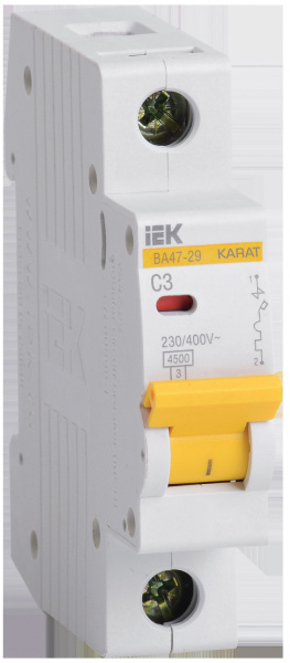 MVA20-1-003-C автоматический выключатель ВА47-29 1P 3А 4,5кА IEK