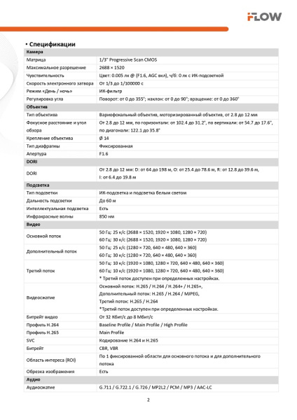 F-IC-2642C2MSZ4(2.8-12mm) (Аналог DS-2CD2643G2-LIZS2U(2.8-12mm)) 4Мп уличная цилиндрическая IP-камера c гибридной Smart подсветкой iFlow