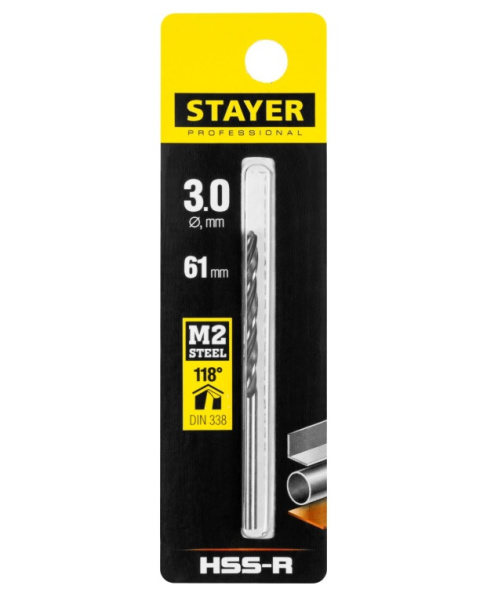 Сверло по металлу, быстрорежущая сталь, d=3.00 мм. STAYER "PROFESSIONAL" (арт.29602-3)