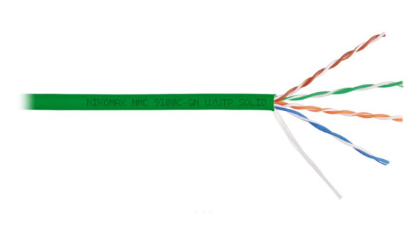 NMC 9100C-GN Кабель NIKOMAX U/UTP 4 пары, Кат.5e 24AWG (0,52мм), полимерный материал нг(А)-HF, внутренний, зеленый, 305м 