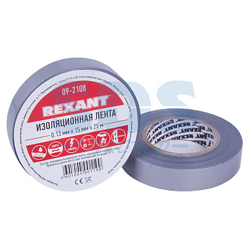 09-2108 Изолента 15мм х 25м серая REXANT (5шт/уп)