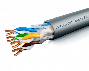 202-019 кабель витая пара LAN U/UTP 4x2x24AWG (0,48 мм) кат.5е (305 м) PE (черный) Standard Пожтехкабель