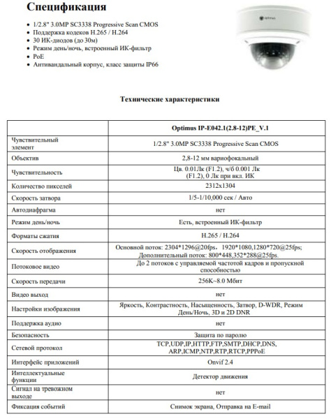 IP-E042.1(2.8-12)PE_V.1 уличная купольная всепогодная IP-камера видеонаблюдения Optimus