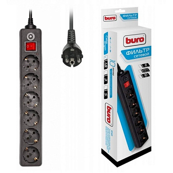 Сетевой фильтр Buro 600SH-1.8-B 1.8м (6 розеток) черный (коробка)