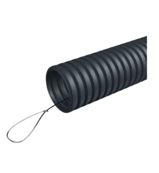 713-005 труба гофрированная с зондом 40 мм.из ПНД, трудногорючая, безгалогенная FRHF гибкая со стальной протяжкой (черный) ПожТехКабель