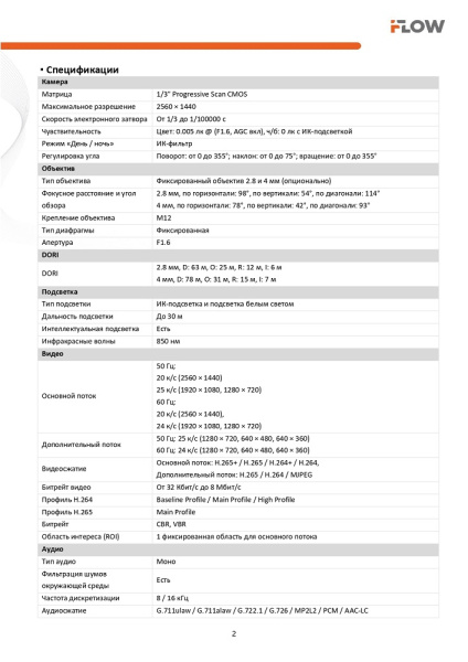 F-IC-1442CM(2.8mm) (Аналог DS-I452M(B)(2.8 mm)) 4Мп уличная купольная IP-камера с гибридной Smart-подсветкой и встроенным микрофоном iFlow