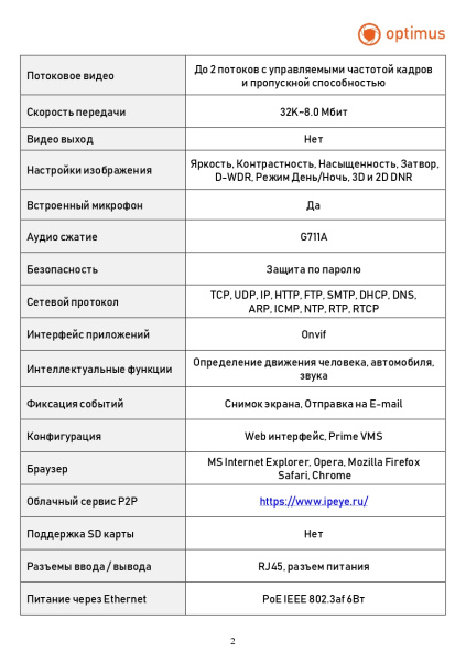 Prime ECO IP-012.1(2.8)MP уличная всепогодная IP камера видеонаблюдения с встроенным микрофоном Optimus 