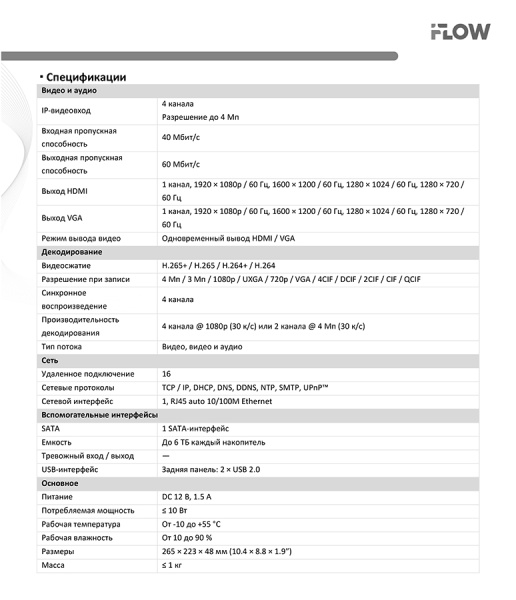 F-0(N4) 4-х канальный IP-регистратор iFlow