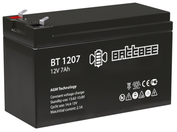 Аккумулятор BT 1207 стационарный свинцово-кислотный, Емкость аккумулятора: 7 Ач, BattBee