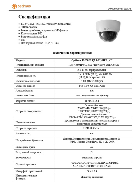 IP-E022.1(2.8-12)MPE_V.2 внутренняя купольная IP-камера видеонаблюдения Optimus