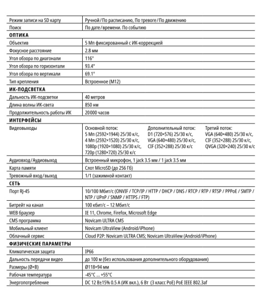 ULTRA 52M (ver.1002V) уличная купольная всепогодная IP-камера видеонаблюдения с встроенным микрофоном Novicam