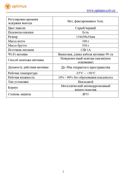 DSN-1080W вызывная панель Optimus