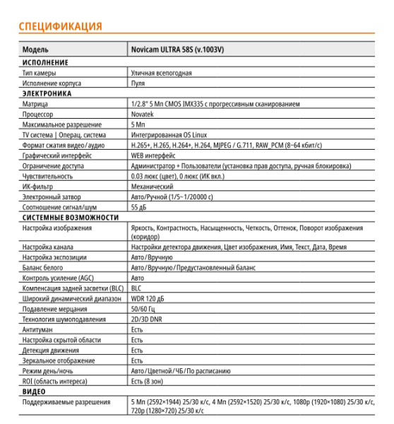 ULTRA 58S (ver.1003V) уличная всепогодная IP-камера видеонаблюдения Novicam