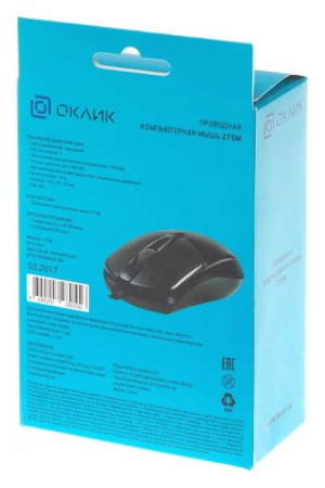 Мышь Oklick 275M оптическая (1000dpi) USB (2but), черный