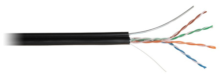 EC-UU004-5E-PE-SW-BK кабель NETLAN U/UTP 4 пары, Кат.5е, внешний с тросом, черный (305 м /бухта)