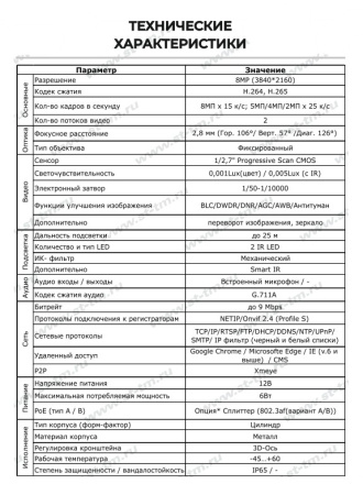 ST-SX8531 POE LIGHT 8Мп (2,8mm) (версия 2) уличная всепогодная IP-камера видеонаблюдения с встроенным микрофоном Space Technology