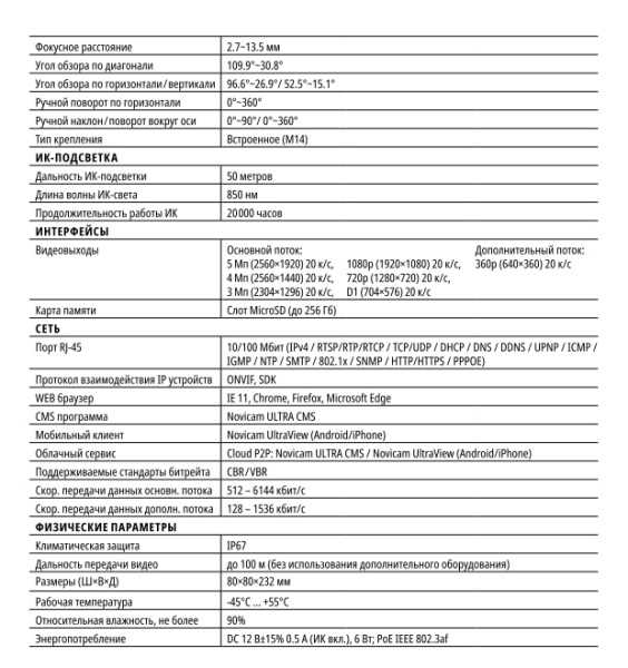 LUX 58 (ver.1082V) уличная всепогодная IP-камера видеонаблюдения Novicam