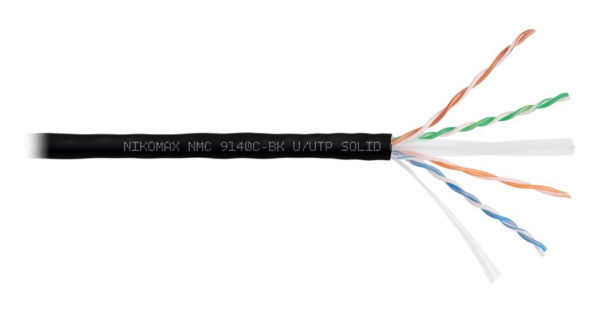 NMC 9140C-BK Кабель NIKOMAX U/UTP 4 пары, Кат.6 23AWG (0,57мм), полимерный материал нг(А)-HF, внутренний/внешний, черный, 305м 